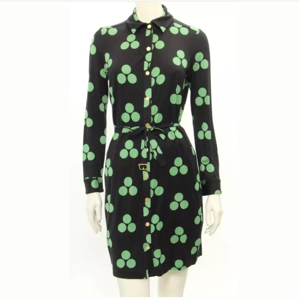 DVF Dark navy and green button down dress